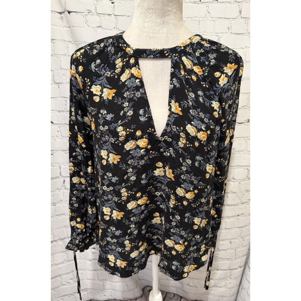 American Eagle floral long sleeve Key Hold Neck Top Blouse size Small
